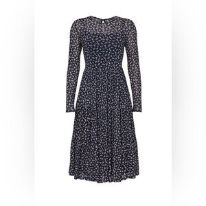 Spirit of Grace Navy Blue Mesh Floral Midi Dress ✨ Sz M
